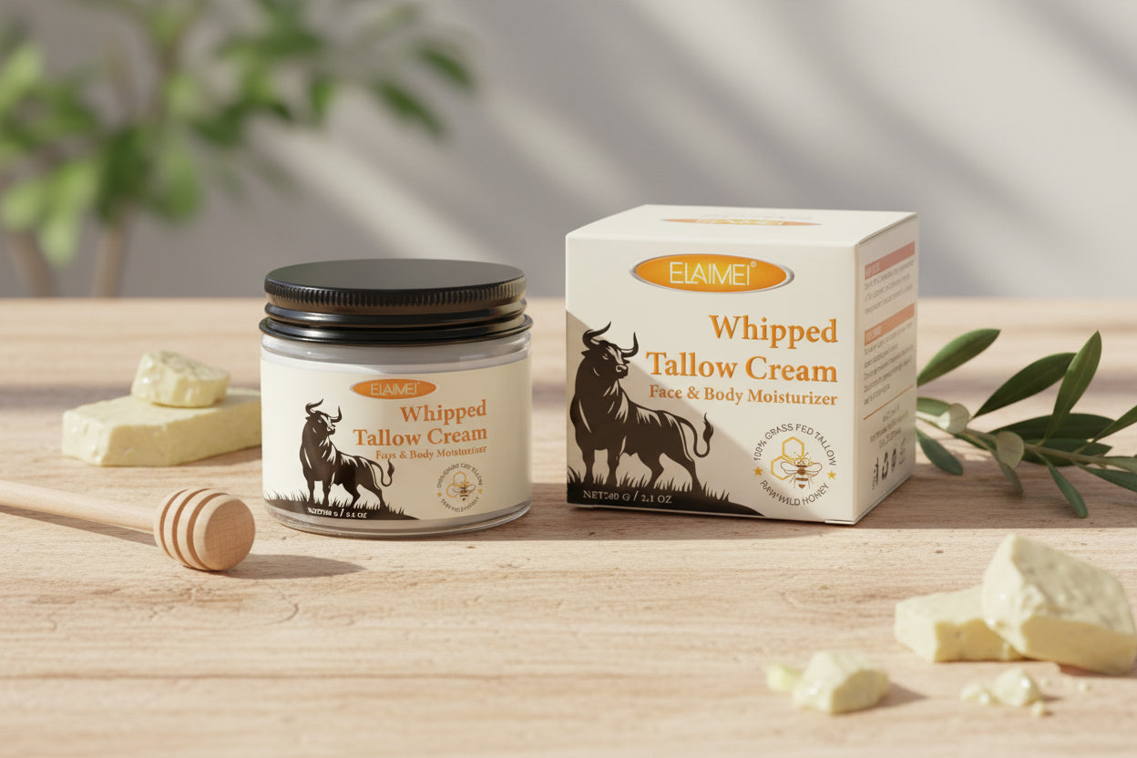 Beef Tallow & Honey Balm – Organic Whipped Face Moisturizer 2oz | Unscented, Fast-Absorbing with Beeswax & Olive Oil