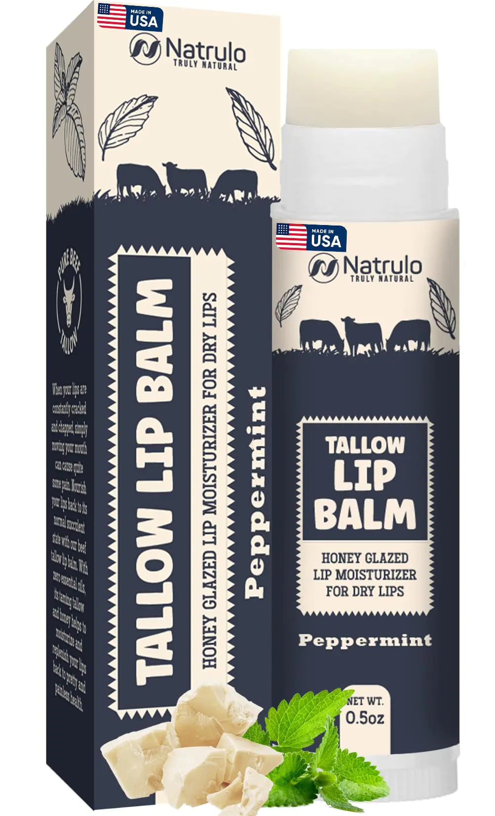 Beef Tallow Lip Balm with Beeswax – Grass-Fed, Deeply Hydrating