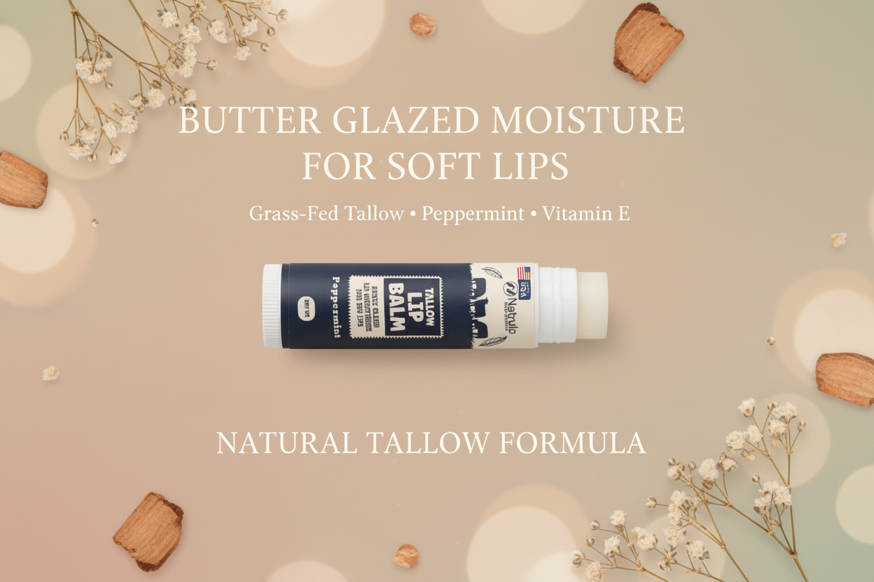 Beef Tallow Lip Balm with Beeswax – Grass-Fed, Deeply Hydrating