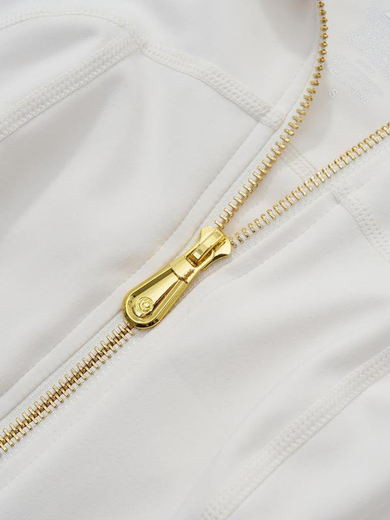 【Golden Zipper】【Gardenia Fragrance】Soft Brushed Women'S Sporty Jacket, 25'' Inseam Leggings. Golden Zipper Jacket with Pockets, Yoga Pants, Thumbholes Design, Casual Wear for Women