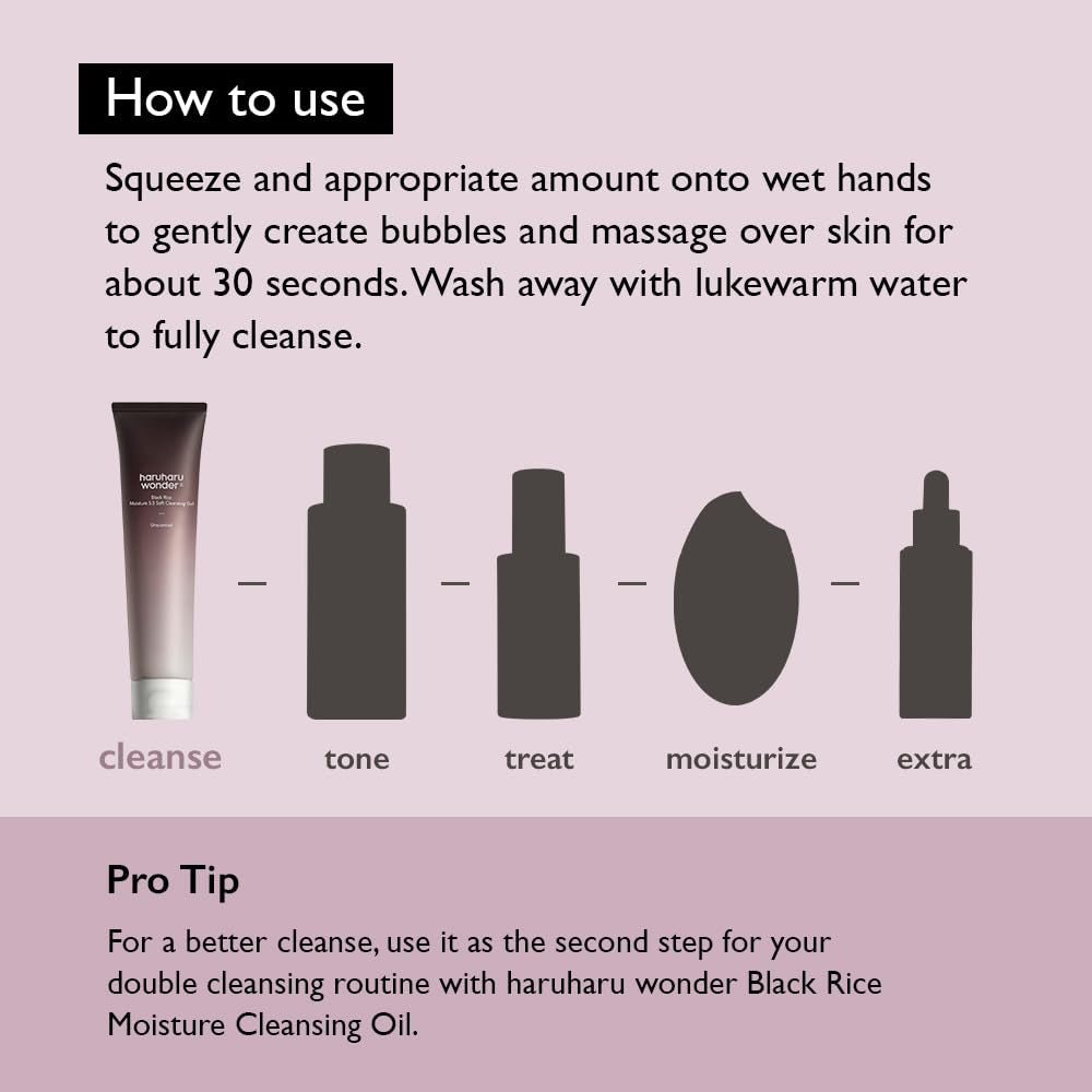 Wonder Black Rice Moisture 5.5 Soft Cleansing Gel, Gentle Daily Cleanser, Low 5.5Ph, Moisture Balance, Soap Free, for Sensitive Skin, Holiday Stocking Stuffer, Vegan, Cruelty-Free, 3.4 Fl.Oz