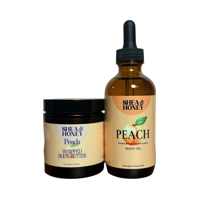 Peach Bundle Body Bundle 4Oz Peach Body Oil & Peach Whipped Body Butter Moisture Lightweight
