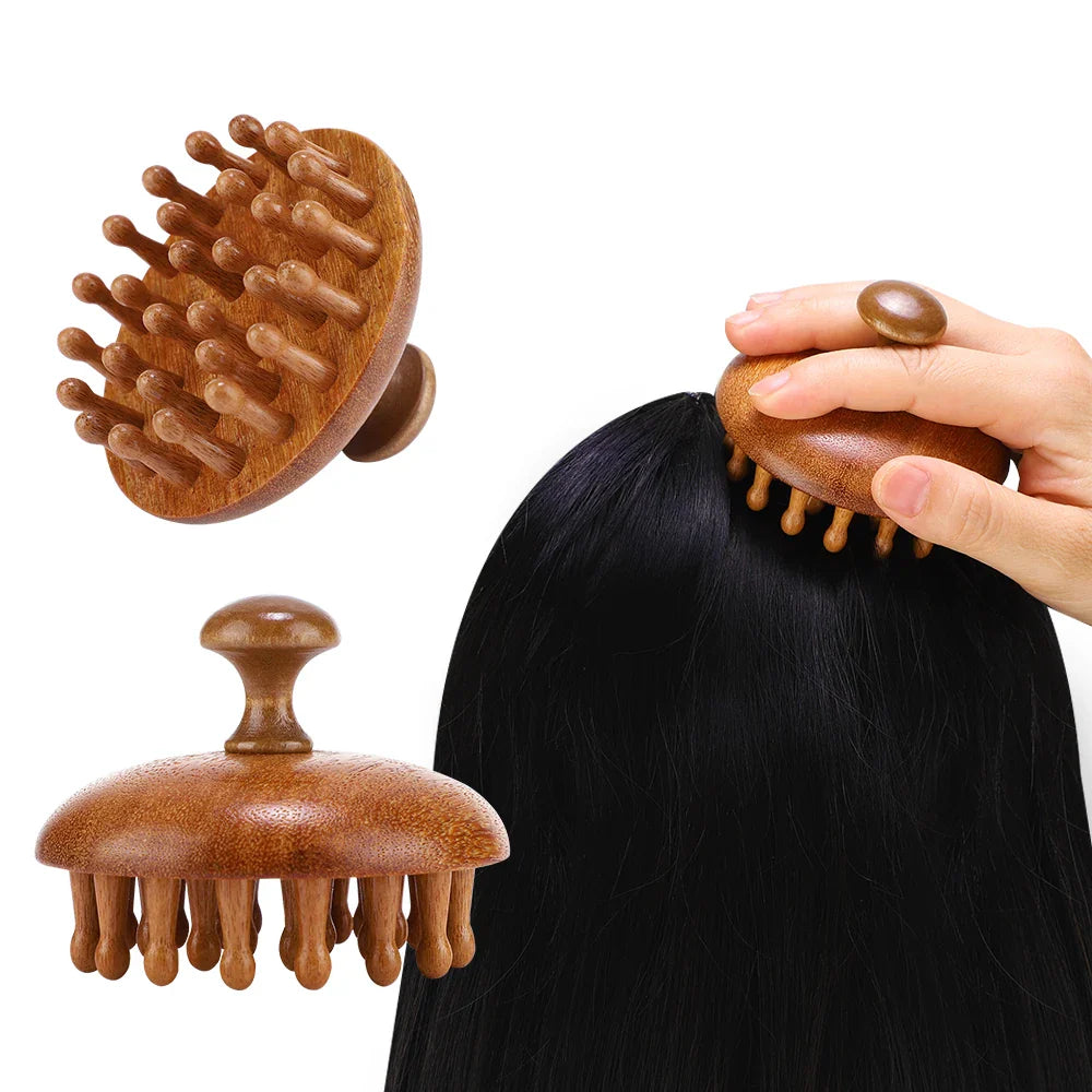 Wooden Scalp Massage Comb - Sandalwood Head Massager Tool, Gua Sha Brush for Women Men Hair Growth Body Massage