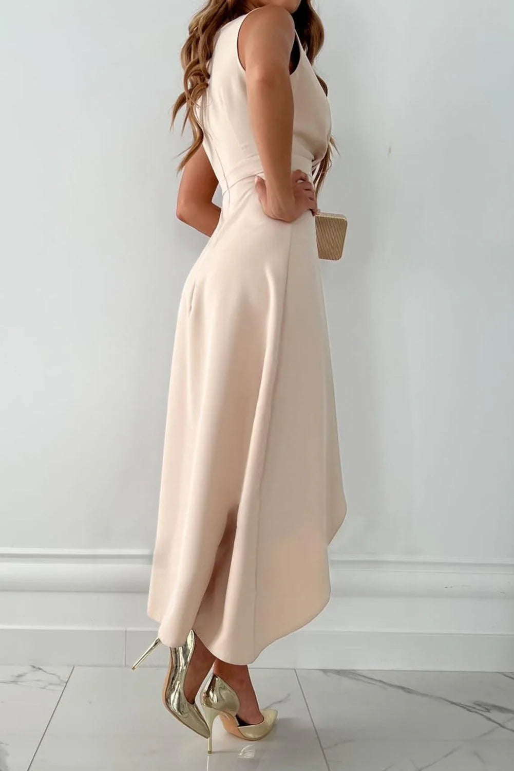 Women’S Elegant Satin Wrap Dress – Champagne Asymmetrical Edition