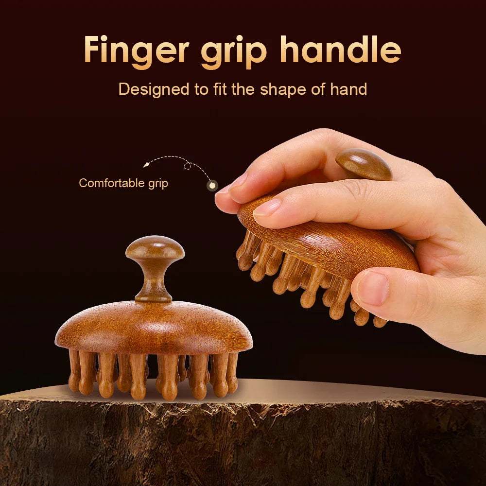 Wooden Scalp Massage Comb - Sandalwood Head Massager Tool, Gua Sha Brush for Women Men Hair Growth Body Massage