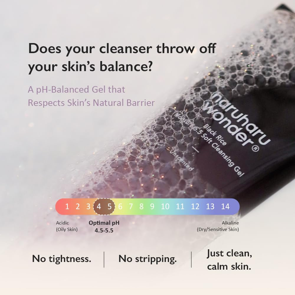 Wonder Black Rice Moisture 5.5 Soft Cleansing Gel, Gentle Daily Cleanser, Low 5.5Ph, Moisture Balance, Soap Free, for Sensitive Skin, Holiday Stocking Stuffer, Vegan, Cruelty-Free, 3.4 Fl.Oz