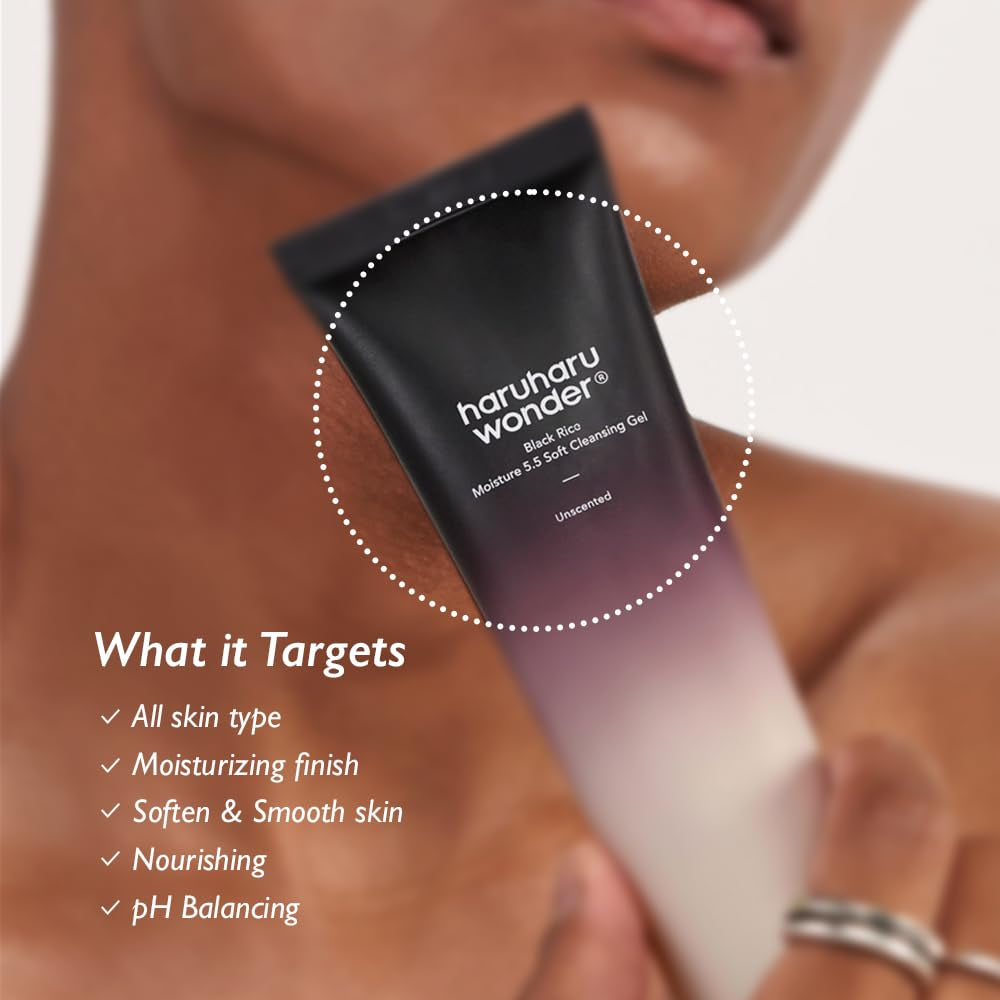 Wonder Black Rice Moisture 5.5 Soft Cleansing Gel, Gentle Daily Cleanser, Low 5.5Ph, Moisture Balance, Soap Free, for Sensitive Skin, Holiday Stocking Stuffer, Vegan, Cruelty-Free, 3.4 Fl.Oz