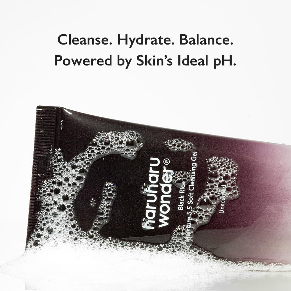 Wonder Black Rice Moisture 5.5 Soft Cleansing Gel, Gentle Daily Cleanser, Low 5.5Ph, Moisture Balance, Soap Free, for Sensitive Skin, Holiday Stocking Stuffer, Vegan, Cruelty-Free, 3.4 Fl.Oz