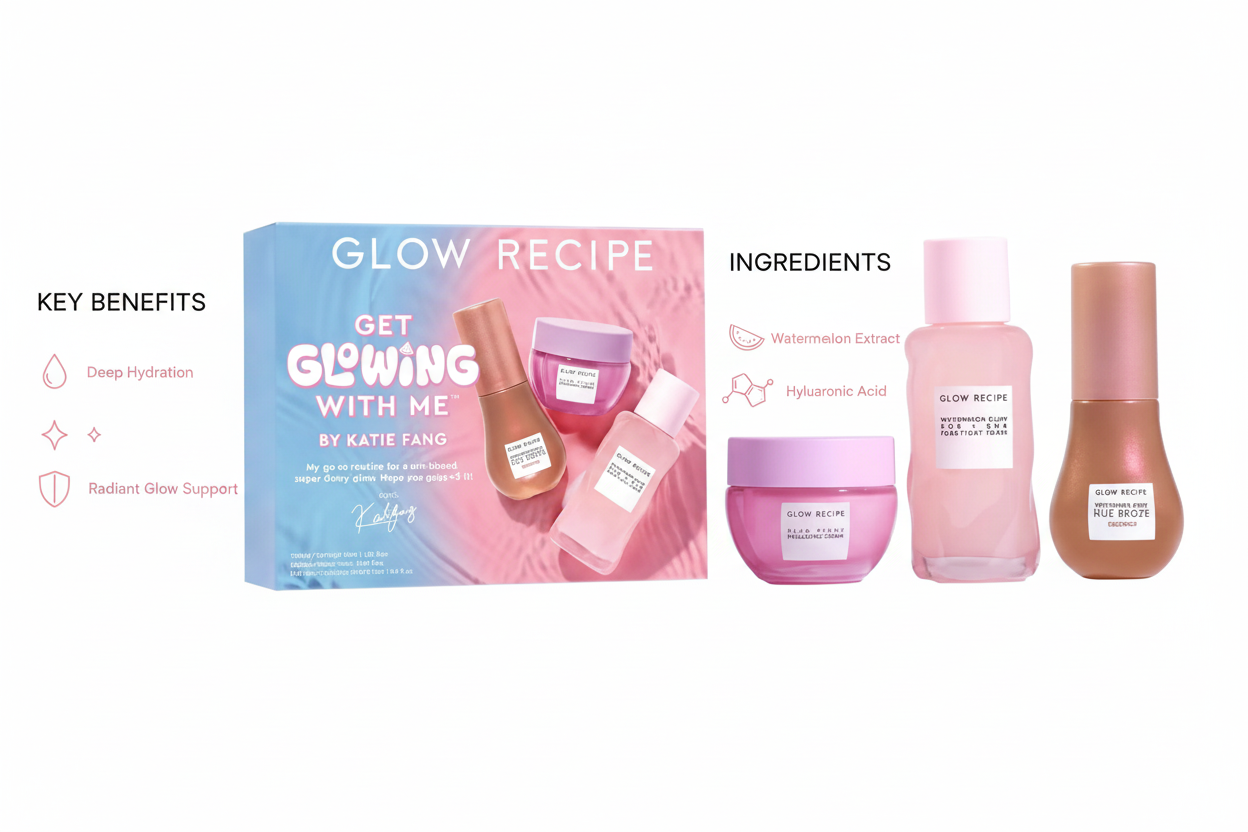 Glow Recipe Get Glowing Kit | Exfoliate, Hydrate & Glow (3-Piece Set)